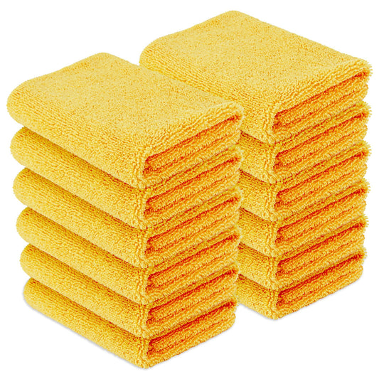Amazon Basics microfiber towels for cars, dual-sided cleaning cloth, 12 pieces, 40 x 40 cm, Yellow