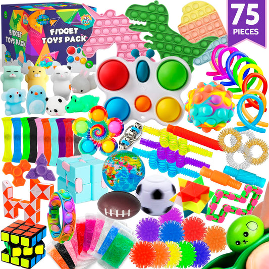 75 pieces Fidget Toys for Kids, Party Favors, Children's Birthday Party Gifts, Classroom Prizes, Stress Relief, Treasure Chest, Pop Its Toys for Autistic and ADHD, Small Gifts.