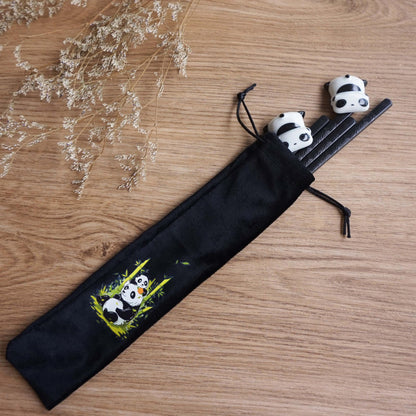 Reusable fiberglass chopstick set with panda design - 2 pairs of dishwasher-safe chopsticks + ceramic rest - elegant Chinese gift