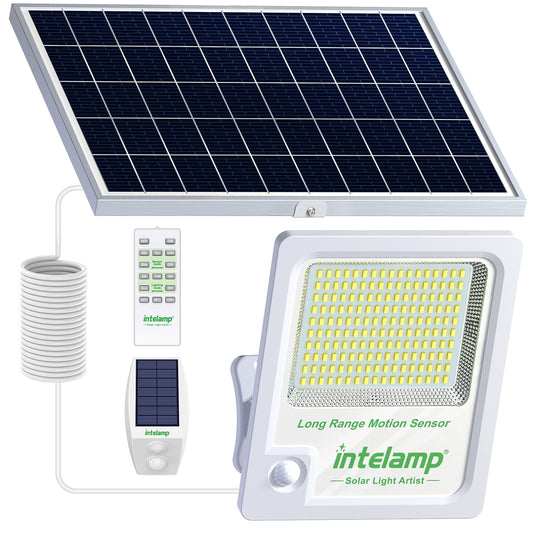 INTELAMP outdoor solar lights with motion sensor, 12000mAh 3000LM Solar Spotlights Super Bright 170 LED solar lights for outdoor with remote control Solar lamp for outdoor areas with 5m cable, IP65