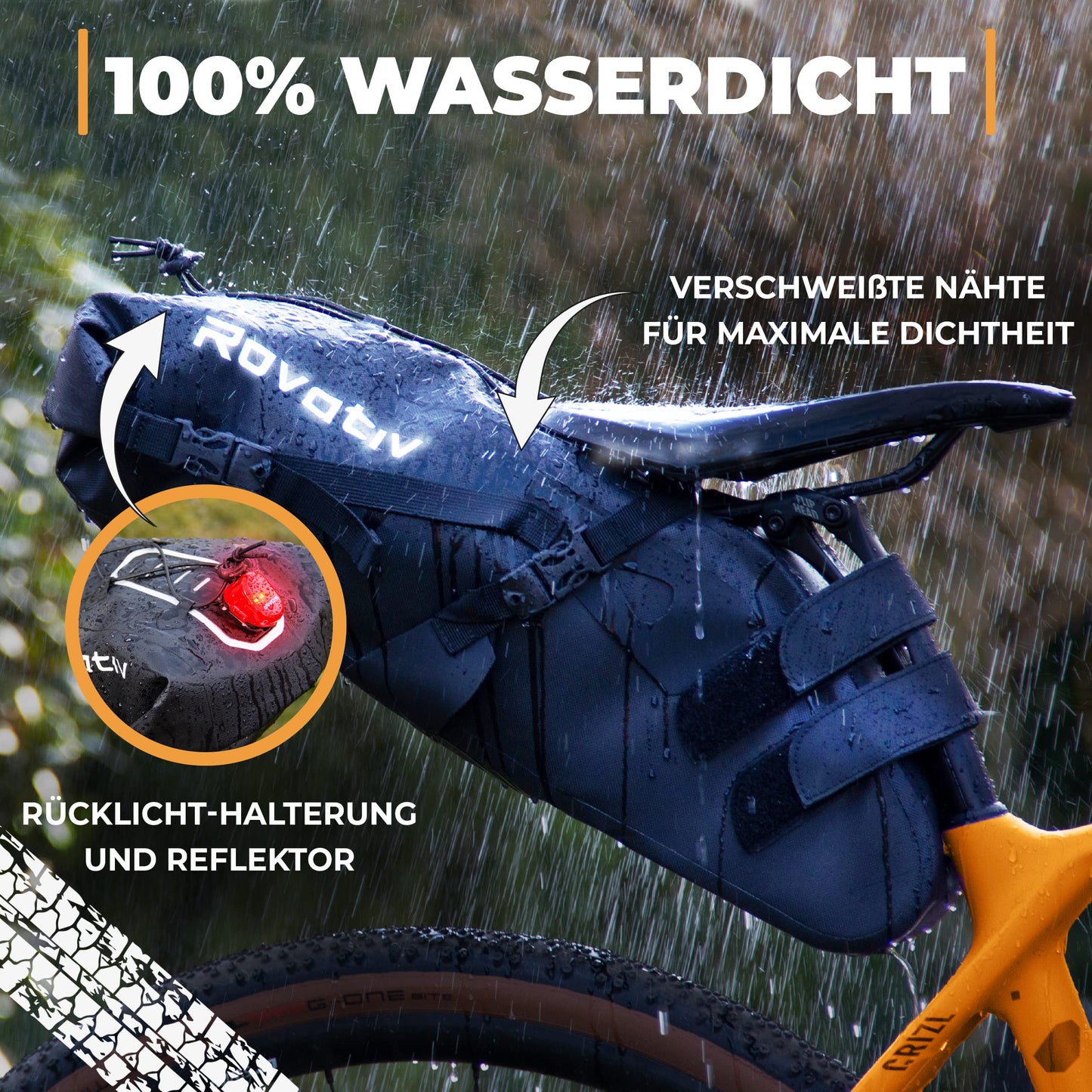 Rovativ® - Bikepacking Saddle Bag [10 liters] 100% Waterproof - Extremely secure attachment - Bike Saddle Bag made of TPU fabric - for Gravelbike and MTB Bike Packing