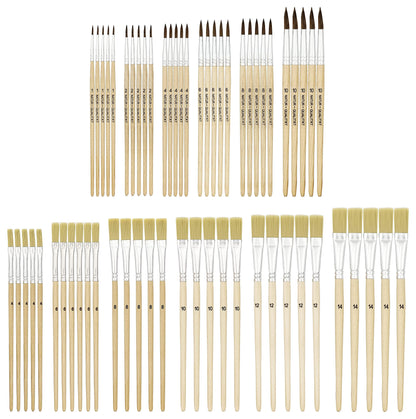 K3T 49411 Brush Set 12 pcs (bristle brushes sizes 4, 6, 8, 10, 12, and 14 - hair brushes sizes 1, 2, 4, 6, 8, and 10), natural, 12 different brushes.