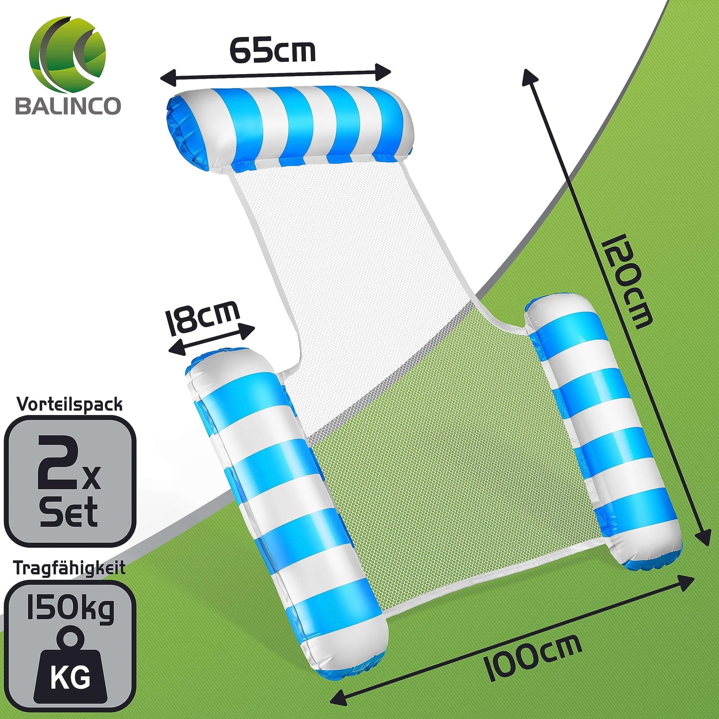 Balinco inflatable air mattress pool chair with backrest and armrests, swimming seat, pool chair, sun lounger, water relaxation chair (light blue/white + pink/white)