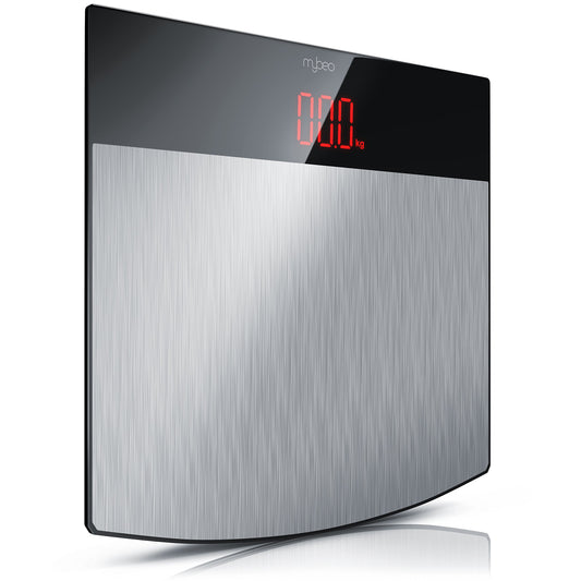 Digital body scale in slim design - bathroom scale made of stainless steel - digital personal scale - max. 150kg - 4x DMS measuring sensors - 3.5 inch LED display - stainless steel rust-free