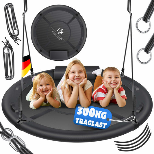 KESSER® Nest Swing Plate Swing Hanging Swing Round Swing Ø 120cm Swing Loadable up to 300kg with Cushion & 4 Handles Adjustable Children's Swing Indoor & Outdoor for Kids & Adults Charcoal Gray