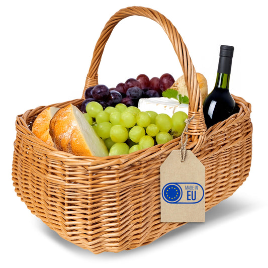 Creative Home shopping basket woven with handle picnic basket | 36 x 26 x 31 cm (+/- 2 cm) | Handmade | Natural brown | Versatile and durable Large woven Easter basket