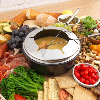 Petra 2-in-1 Raclette & Fondue, Large Teppanyaki Grill for 8 people, Smokeless Electric Grill, 1.3l Fondue pot with skewers, Includes wooden spatulas and sliders, for social evenings