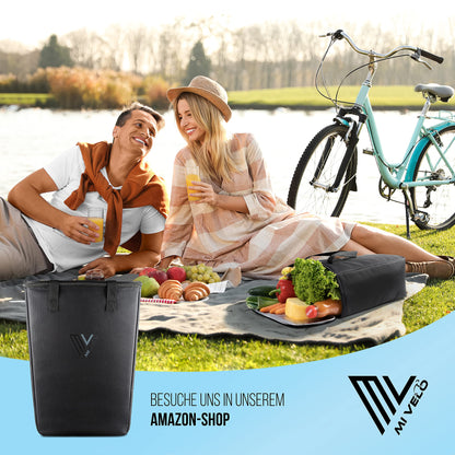 MiVelo - Insulated bike cooler bag - Insert for bike panniers rack - Foldable shopping bag - Picnic accessory - Carry bag (15L)