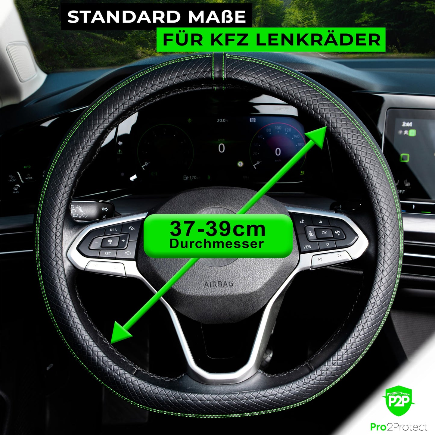 [2X Test VERY GOOD] Pro2Protect Steering Wheel Cover Leather | Car Interior Accessories | Steering Wheel Covers Grand Tour | Steering Wheel Protectors Car | Steering Wheel Cover Steering Wheel Protection | Car Accessories Gifts for Women and Men