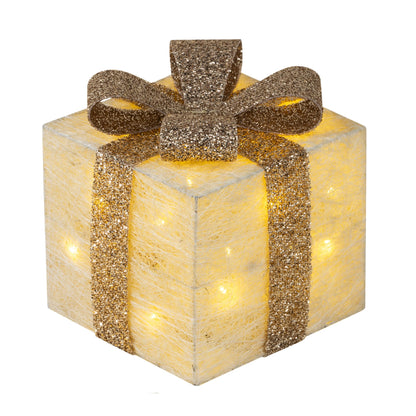 Bambelaa! Set of 3 LED Decorative Gift Light Boxes with Timer Christmas Decoration Christmas Lights Decor Christmas (Gold)