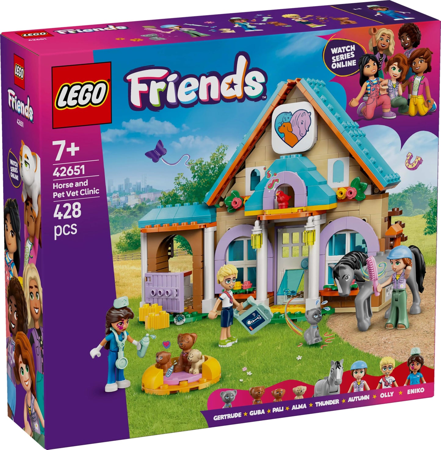 LEGO Friends Vet Clinic for Horses and Pets - Horse toy for girls and boys with 3 figures and 5 animal figures - Creative playset - Gift for kids ages 7+ 42651