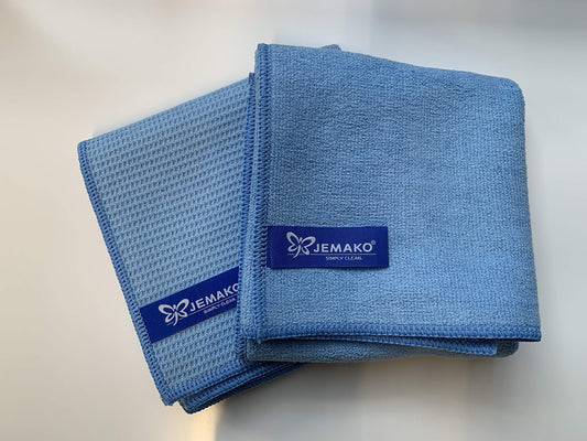 Jemako 2-piece set = 1 x professional cloth (45 x 60 cm) and 1 x drying towel (40 x 45 cm) blue