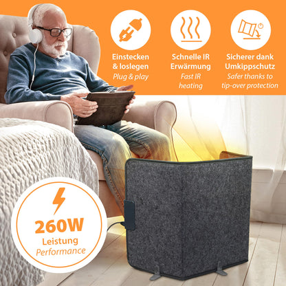Mi-Heat Infrared Desk Heater Panel 260W | Floor Heater for Office Desk Workspace Under the Table | Temperature up to 140°F Foldable, Gray