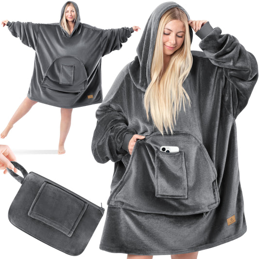 KESSER® Hoodie Blanket Snuggle Blanket with Sleeves Blanket Pullover Versatile Wearable Blanket for Women & Men, Sweatshirt Cozy Fleece Adult Soft Sleeve Blanket Oversize Anthracite