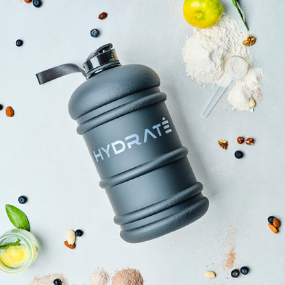 HYDRATE XL Jug, water bottle, BPA-free, leak-proof, flip lid, perfect for gym, sports, and on the go, clear water container, durable material, matte black, 2.2 l