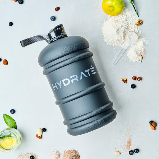 HYDRATE XL Jug, water bottle, BPA-free, leak-proof, flip lid, perfect for gym, sports, and on the go, clear water container, durable material, matte black, 2.2 l