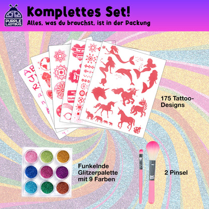 Purple Ladybug Glitter Tattoo Set for Kids - Gifts for Girls - Temporary Tattoos for Children - Gift for Girls Age 6-12 - Child-Friendly Tattoos - Gifts for Kids 8-10 years old