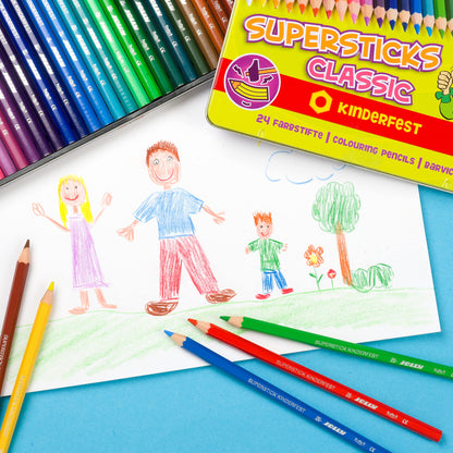 JOLLY Supersticks colored pencils Children's party | Break-resistant & non-toxic colored pencils | Made in Austria | 24 pencils