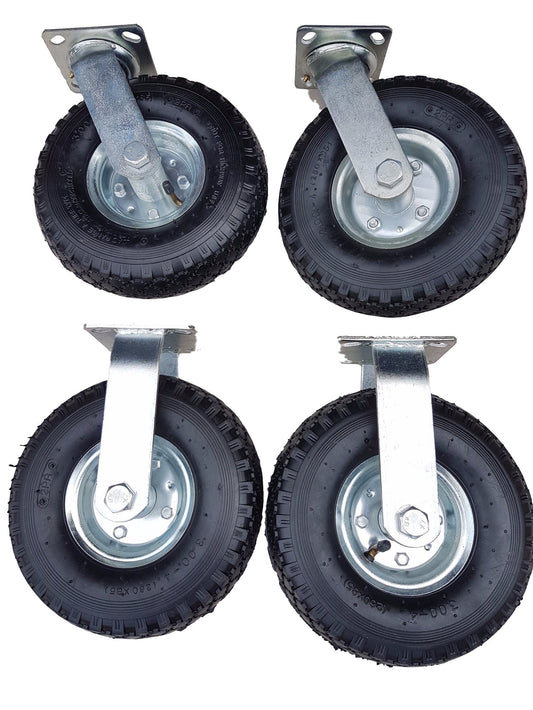 2 x swivel castor + 2 x fixed caster set Ø 260 x 85 mm | 3.00-4 wheel as a 4-part set | pneumatic wheel on silver steel rim | handcart & transport cart kit