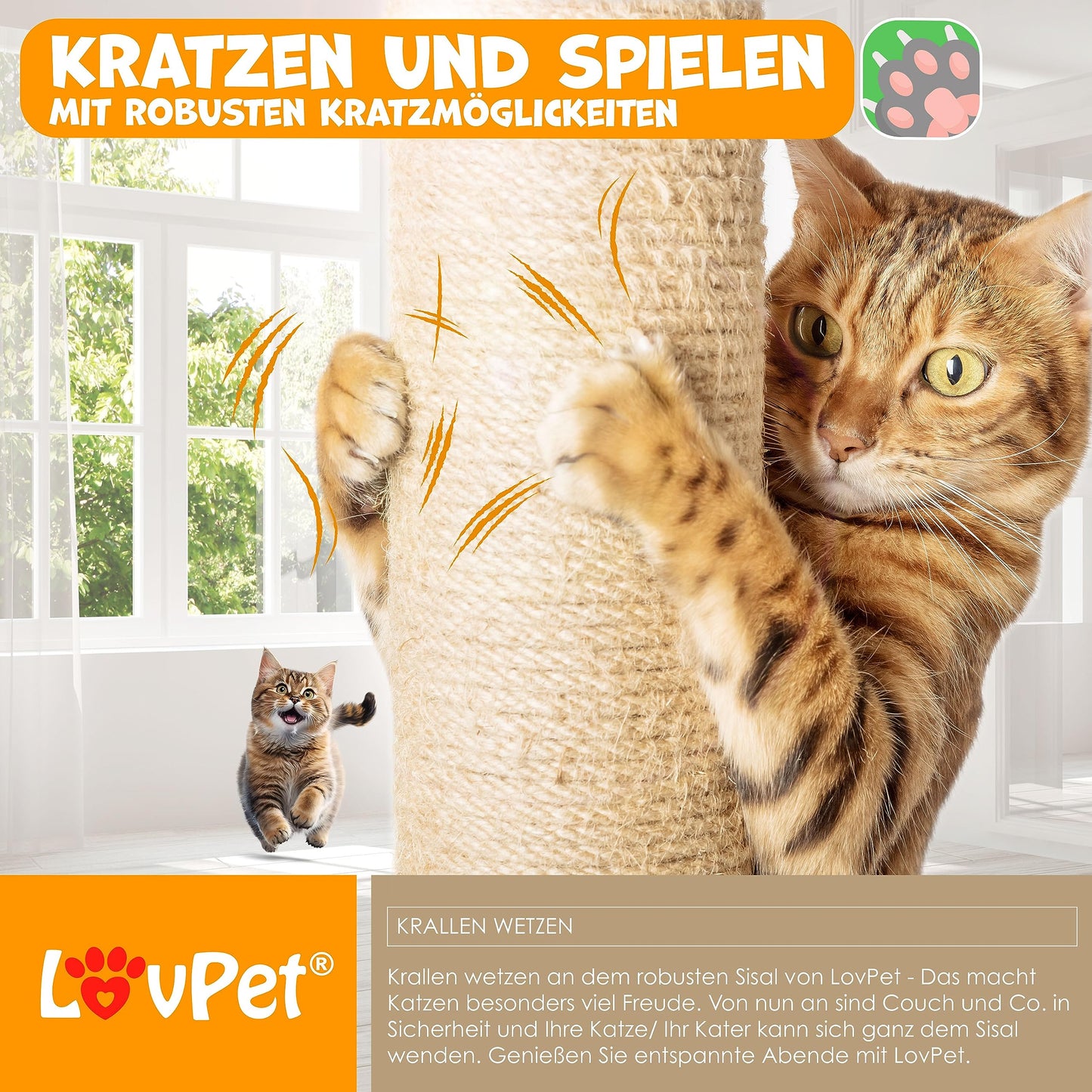 LOVPET® Cat Tree Climbing Tree, with sisal poles, stable, with cave, play balls, playing sisal & play rope, height 112cm, with many cuddling and playing opportunities, Beige/White
