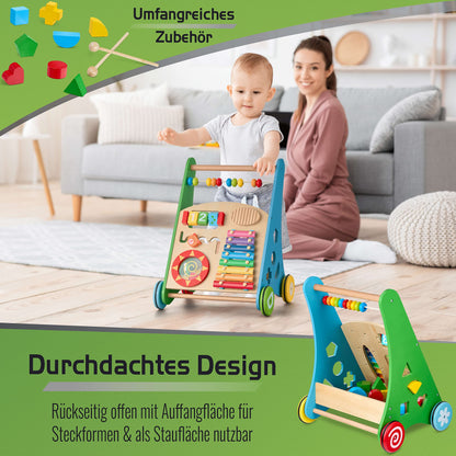 Balinco - Wooden Baby Walker 3-in-1 from 6 months - Walking aid with musical toys, learning functions & motor skills training - Walking aid with xylophone & shape sorting - Baby walker for girls & boys.