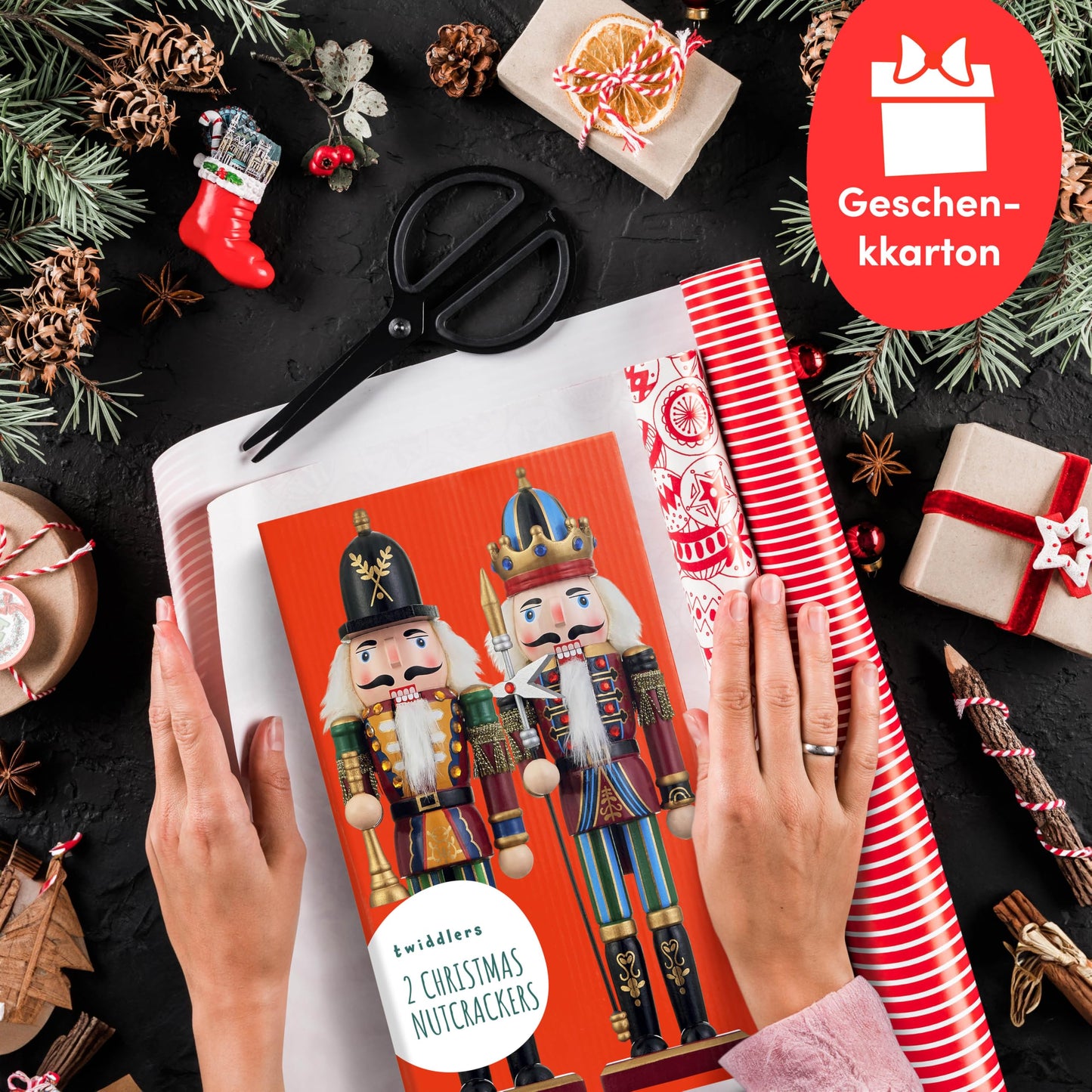 THE TWIDDLERS 2 Large Wood Christmas Nutcracker Figures, 30cm - Classic Christmas Decoration Ornament, Decor Nutcracker Figure for Home Christmas Decor