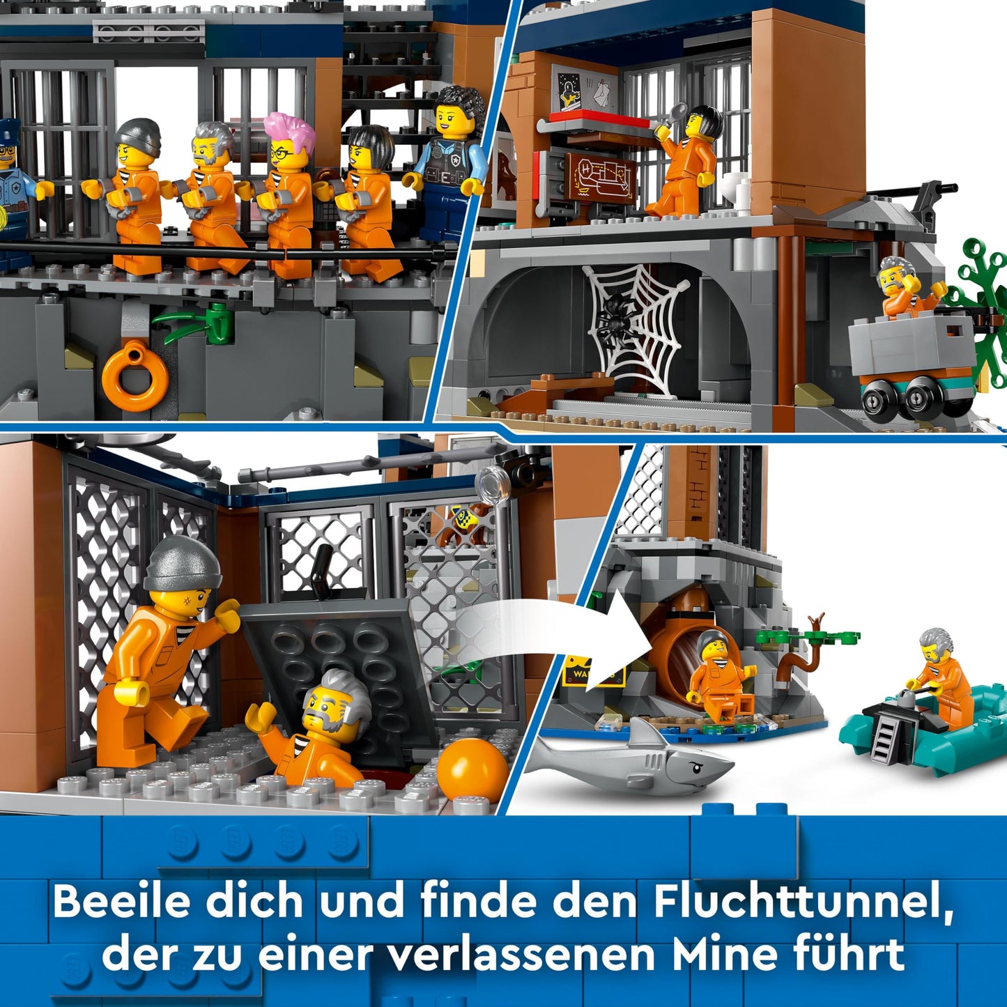 LEGO City Police Station on the Prison Island, police toy with helicopter, boat, and shark, set with 7 minifigures and dog, birthday gift for boys and girls aged 7 and up 60419