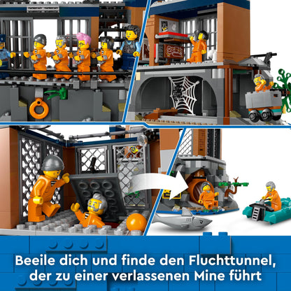 LEGO City Police Station on the Prison Island, police toy with helicopter, boat, and shark, set with 7 minifigures and dog, birthday gift for boys and girls aged 7 and up 60419