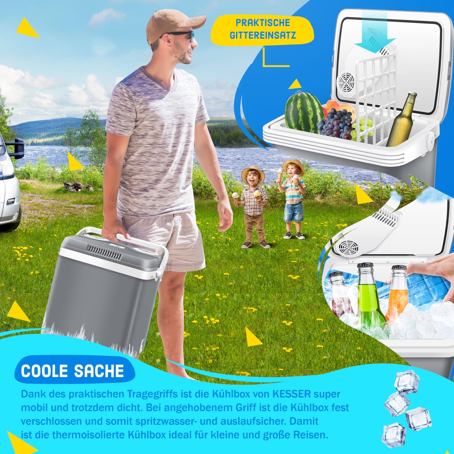KESSER® Cooler Box Thermobox 32 liters | Thermo-Electric Cooler Box | COOLS and WARMS | 12 & 230V | Cooler Box for Car, Boat & Camping | Mini Fridge with ECO & MAX Mode | incl. Cooling Packs