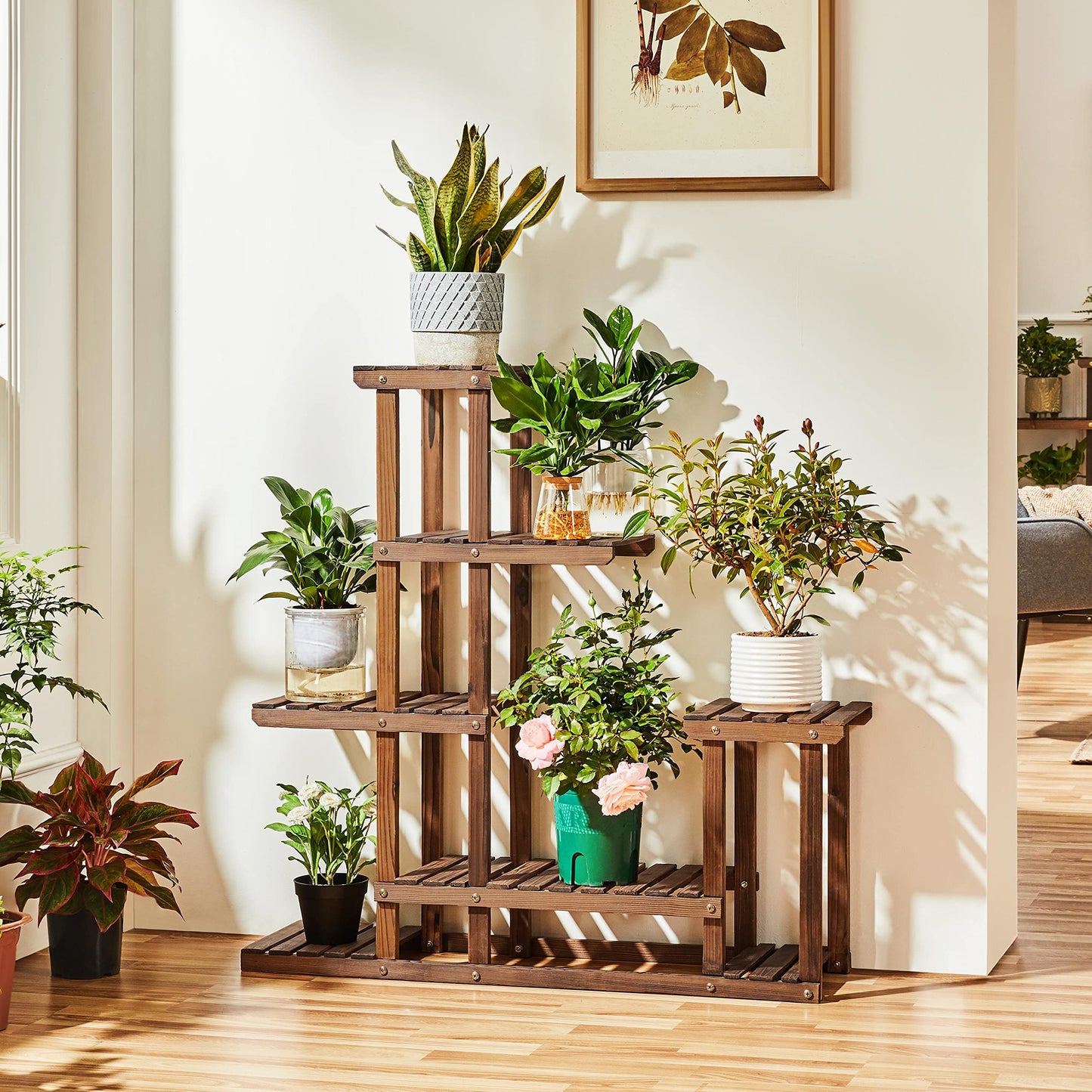 Yaheetech Plant Stand 6 Tier Flower Shelf Flower Bench Wood Rack Flower Ladder Balcony Outdoor Garden Shelf Leaning Shelf Plant Stand 97 x 96 x 25 cm