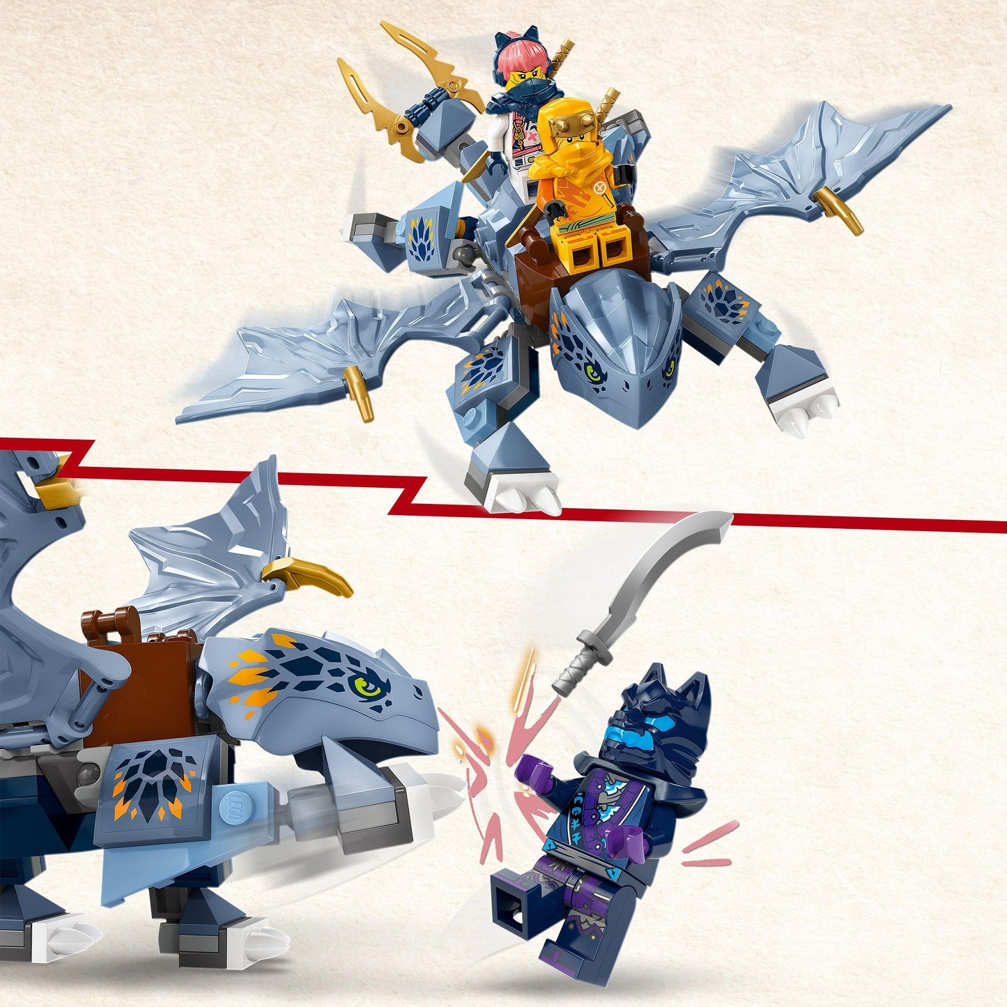 LEGO NINJAGO Raya the Baby Dragon, dragon toy with 3 minifigures, buildable ninja toy for 6-year-old boys and girls, action-packed gift for children 71810.