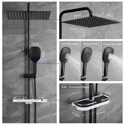 Görbach shower system shower set rain shower head overhead shower set matte black (3030MB+shelf)