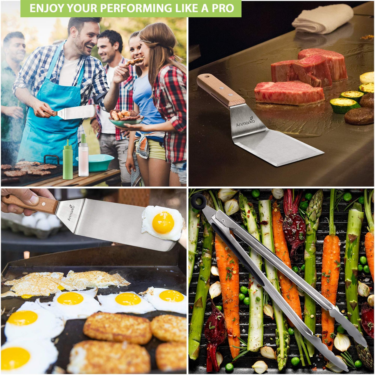 Stainless steel metal spatula set - grill scraper flat spatula pancake flipper hamburger turner - metal utensil perfect for BBQ grill flat top cast iron griddle - accessories