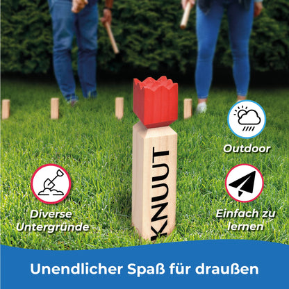 Devil's Kubb Outdoor Game XXL - Original Viking Game - Swedish Chess - Wooden Swedish Chess with fabric bag throwing game made of FSC® pine wood for children and adults