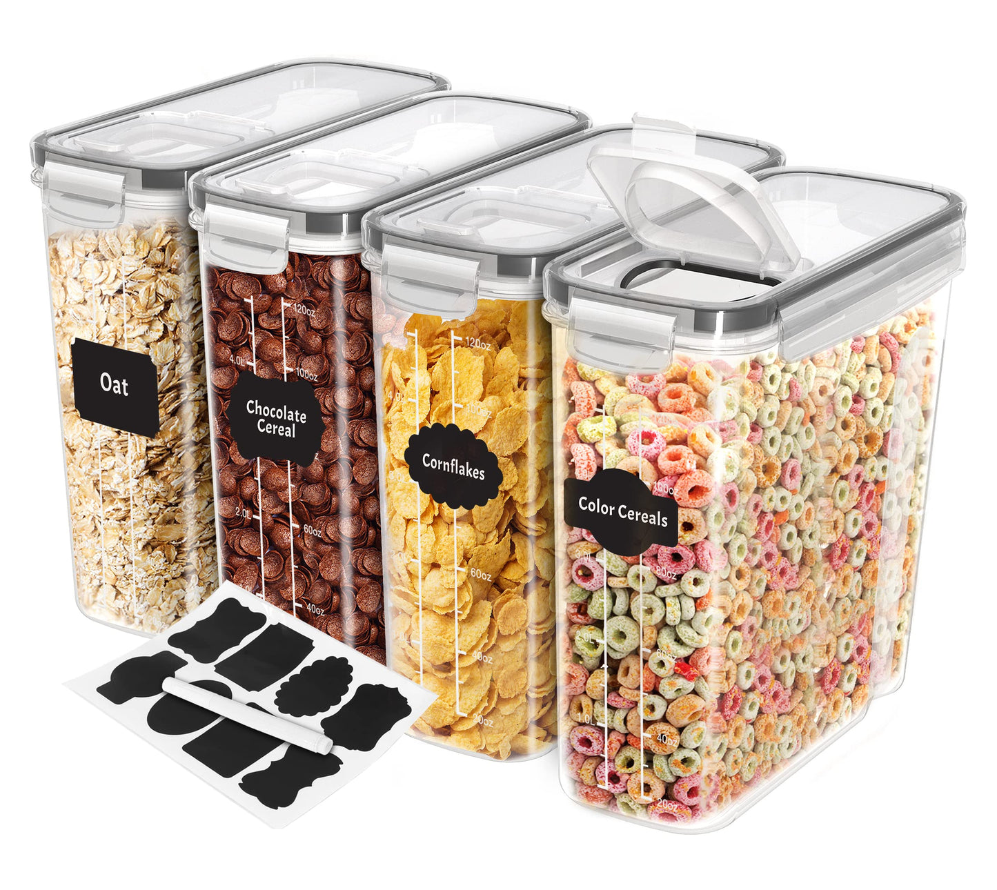 KICHLY Storage Jars (Set of 4) - BPA-free, airtight plastic containers for storing pasta, grains, flour, rice, and for pets.