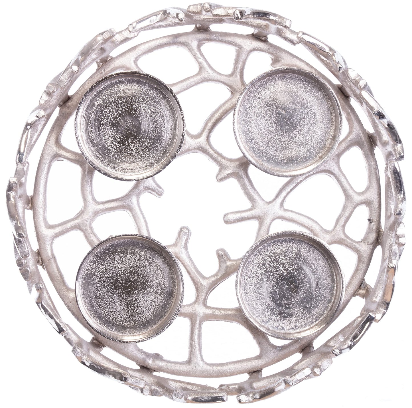Brandseller Advent wreath Silver Ø 28 cm - Stylish candle holder for 4 candles - Modern Christmas wreath made of aluminum with stylized branches, Elegant table decoration