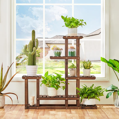 Yaheetech Plant Stand 6 Tier Flower Shelf Flower Bench Wood Rack Flower Ladder Balcony Outdoor Garden Shelf Leaning Shelf Plant Stand 97 x 96 x 25 cm