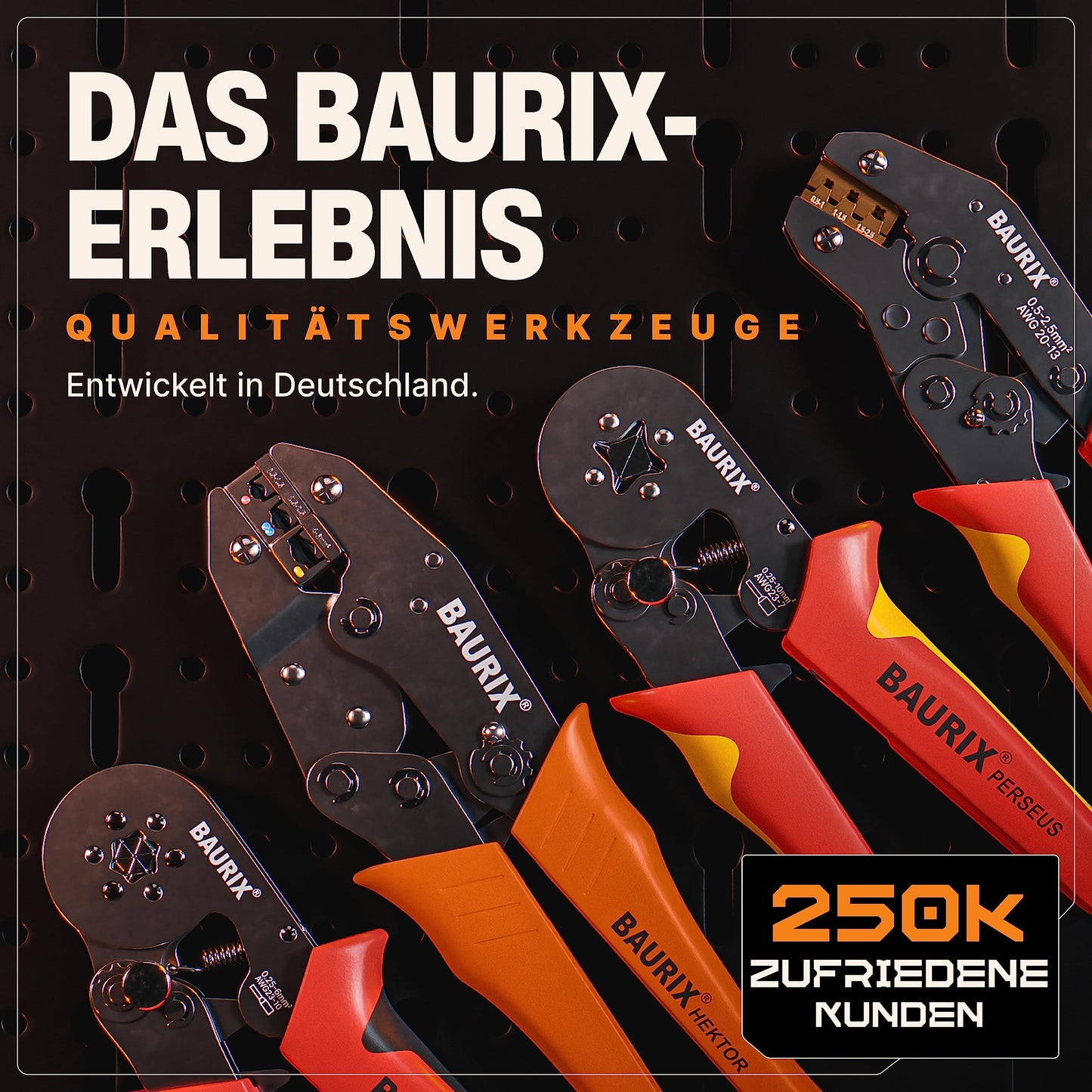 BAURIX® Crimping Tool Set with 1800 Cord End Ferrules Set I Self-adjusting Cord End Ferrule Tool [For 0.25-10mm²] I Crimping Tool, Crimping Pliers, Crimp Tool, Press Tool - Model: PERSEUS (4-Sided)