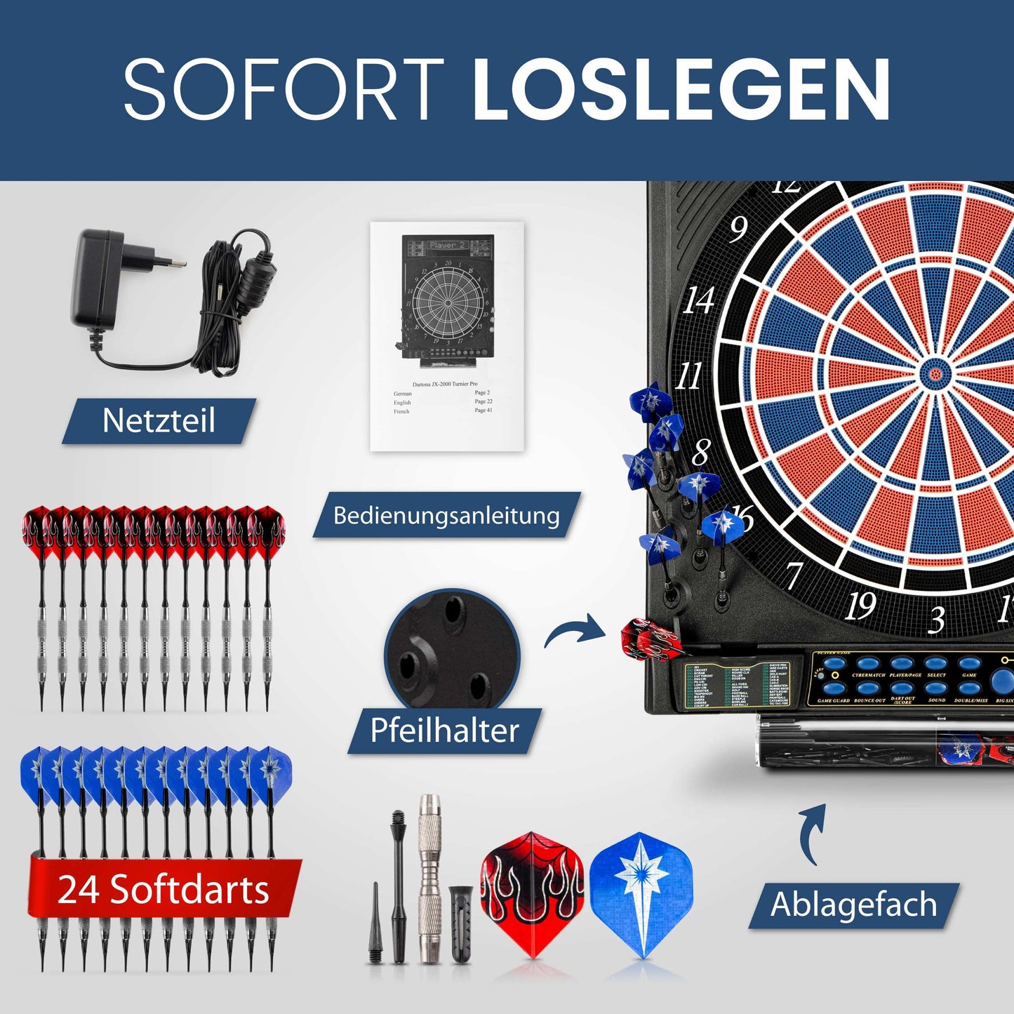 Electronic Dartboard Dartona JX2000 Tournament Pro - | Electronic dartboard | Tournament board with 41 games and over 200 variations | Highly rated on Vergleich.org