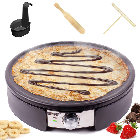 Duronic PM152 Crepe Maker 37 cm XXL - Electric Crepe Iron with removable grill plate, stepless temperature control - Crepe Maker, Tortilla, Galette & Taco Machine, 1500 W, including accessories.