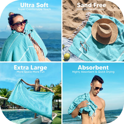Utopia Towels 2-Pack Turkish Beach Towel Large 100x180 cm Sauna Towel made of 100% cotton absorbent and lightweight perfect for the beach and pool (Teal)