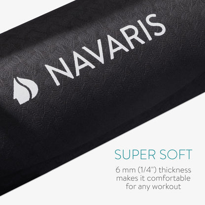 Navaris round non-slip yoga mat large - Ø 120cm yoga mat extra large - 0.6cm thick - fitness mat for men and women - sports mat gymnastics mat - black