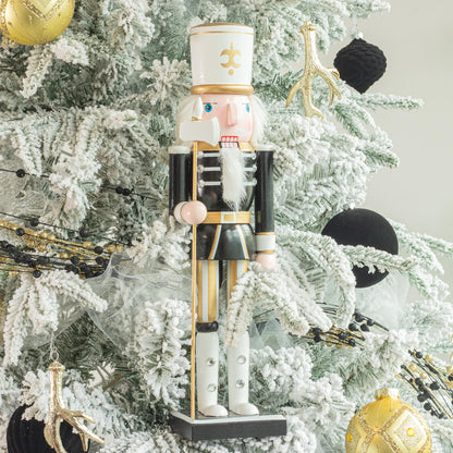 AI Store 38 cm Christmas Nutcracker Figures Christmas decor Large wooden Nutcracker Figure Christmas decoration (Gold White)
