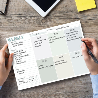 BIROYAL Weekly Planner Pad A4 undated (50 pages), desk pad with to-do list, weekly calendar planner with week overview & habit tracker for appointments, tasks & notes.