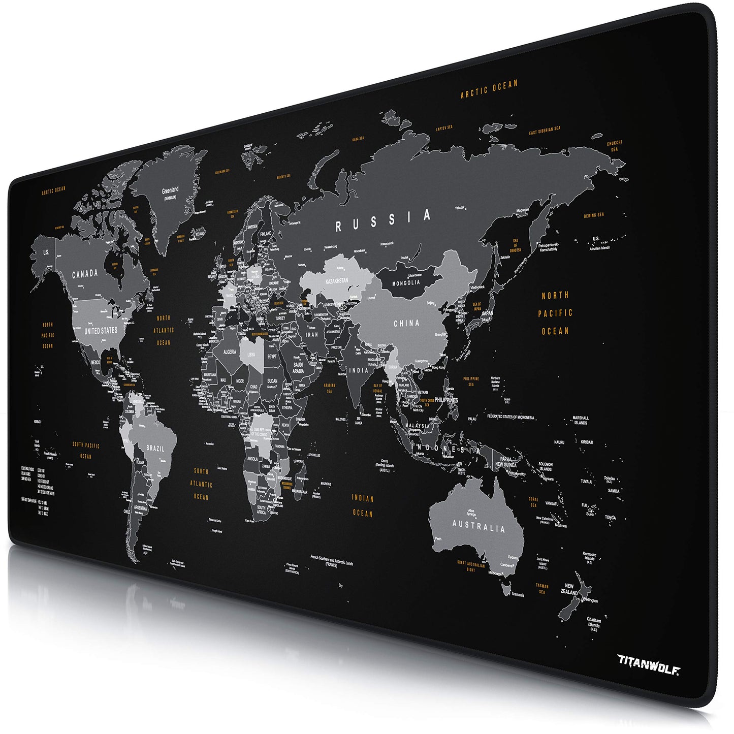 TITANWOLF - XXL Mousepad Gaming Titanwolf 900x400 mm - Mousepad XXL Gaming Large - Desk Pad Large Size - enhances precision and speed - Design World Map Black