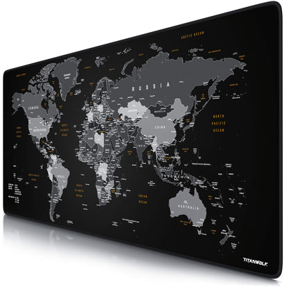 TITANWOLF - XXL Mousepad Gaming Titanwolf 900x400 mm - Mousepad XXL Gaming Large - Desk Pad Large Size - enhances precision and speed - Design World Map Black
