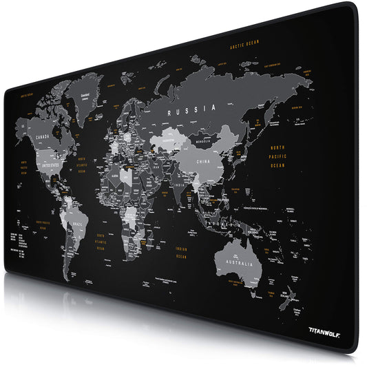 TITANWOLF - XXL Mousepad Gaming Titanwolf 900x400 mm - Mousepad XXL Gaming Large - Desk Pad Large Size - enhances precision and speed - Design World Map Black
