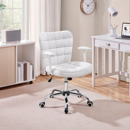 Yaheetech home office chair desk chair office chair work chair made of faux leather, swivel chair with soft armrests, height adjustable padded chair computer chair with wheels, white