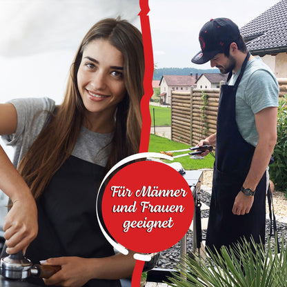 ZOLLNER 2-piece cooking apron set in black - sturdy grilling apron with sewn-on pockets - for men and women - cotton - 75x100 cm - with tie straps - washable up to 60°C - Oeko Tex® certified