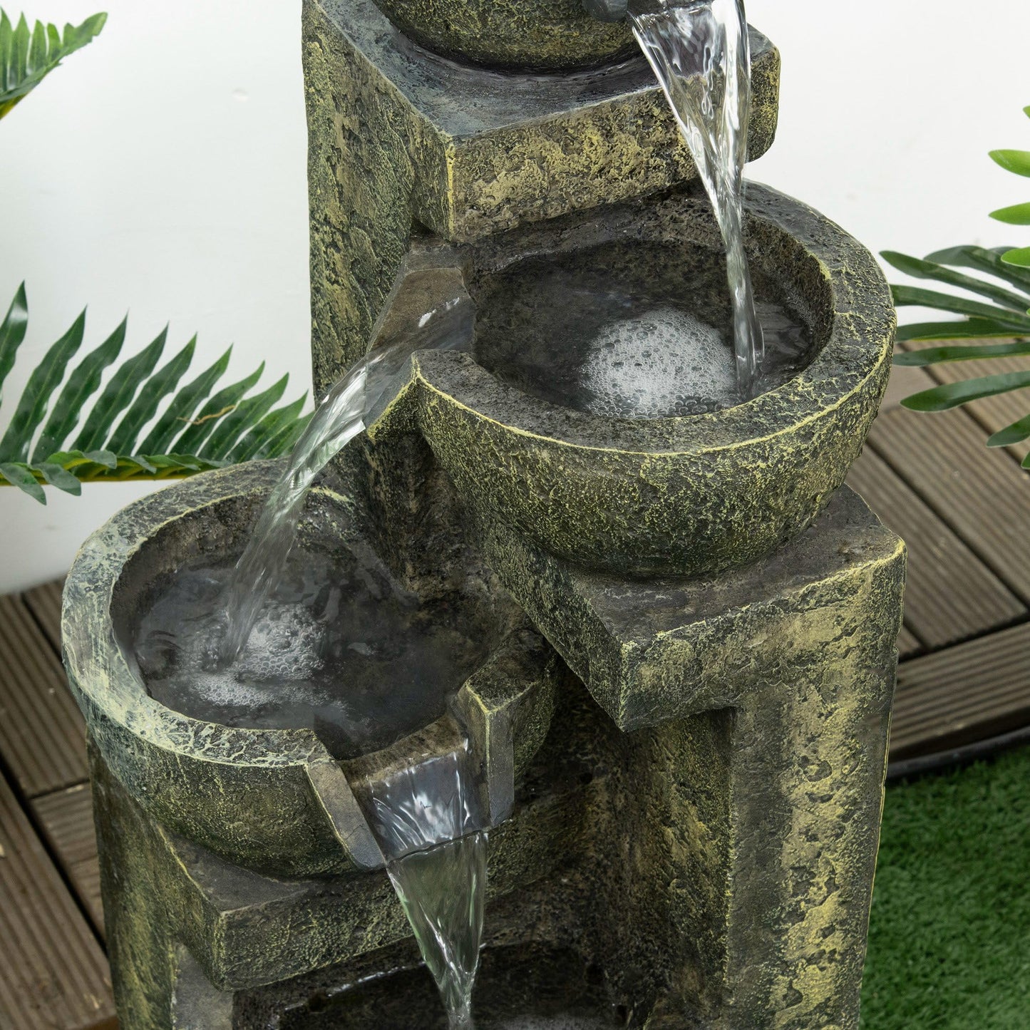 Outsunny resin outdoor fountain with adjustable flow decoration basin 4-tier ornamental fountain for garden patio lawn 25cm x 24cm x 60cm black